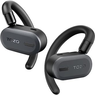 TOZO Open Buds Lightweight True Wireless Earbuds with Multi-Angle Adjustment, Bluetooth 5.3 Headphones with Open Ear Dual-Axis Design for Long-Lasting Comfort, Crystal-Clear Calls for Driving, Black