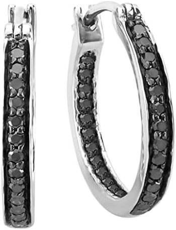 Dazzlingrock Collection Round Diamond Row Hoop Earrings for Women in 925 Sterling Silver