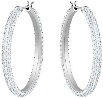 Swarovski Crystal Stone Rhodium-Plated Hoop Earrings