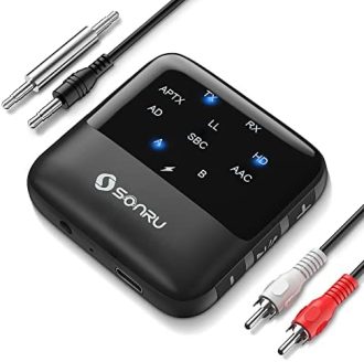 SONRU Bluetooth 5.2 Transmitter Receiver, Bluetooth Audio Receiver, 2 in 1 Wireless Audio Bluetooth Adapter for Car/Headphones/Speaker/TV/PC, Pairs 2 Devices Simultaneously, APTX Low Latency