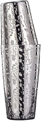 Stainless Steel Boston Shaker Tin with Etched Pattern – 2 Piece Unweighted Cocktail Shaker 18oz & 28oz, Martini Shaker Drink Mixer Professional Bartender Kits (Japanese sakura)