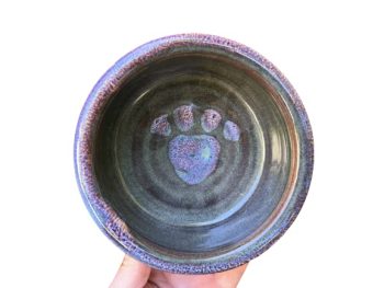 Dog Food Dish, Pet Bowl, Food and Water, Paw Print, Handmade Ceramic