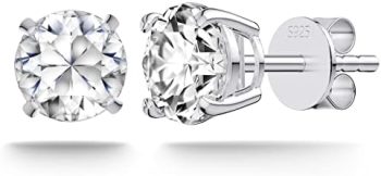 SugarTang Moissanite Earrings, 1-2ct Lab-Created Moissanite Diamond Stud Earrings 18K White Gold Plated 925 Sterling Silver Stud Brilliant Round Cut D Color VVS1 Clarity Friction Back and Post Ideal for Women, Girls, and Men