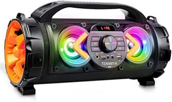 TENMIYA Bluetooth Speakers, Wireless Speakers with Bluetooth 5.0, 70W Loud Stereo Sound, Colorful Lights, Subwoofer, FM Radio, Microphone, Remote, USB Playback. Portable Boombox for Party, Outdoor