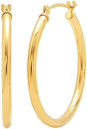 14K Gold 1 inch Diameter Classic Round Hoop Earrings for Women | Real 14K Yellow Gold, 14K White Gold or 14K Rose Gold Hoop Earrings