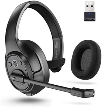 EKSA Trucker Bluetooth Headset, 164ft Wireless Headphones for PC with AI Noise Cancelling Microphone & USB Dongle, 57Hrs Worktime, Computer Headset with Mute Button for Cell Phone Office Work Skype