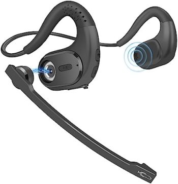 BANIGIPA Bluetooth Headset with Removable Microphone, Noise Cancelling Wireless Headset for Phones Laptop Computer PC, Open Ear Headphones for Office Meeting Running Cycling Driving Working-12 Hrs