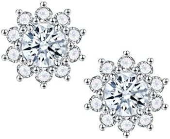 SMILEST 1-3ct Moissanite Stud Earrings for Women, Round D Color VVS1 Clarity Lab Created Diamond Earrings 18K White Gold Vermeil Solid S925 Sterling Silver Halo Moissanite Diamond Earrings for Women