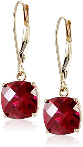 Amazon Collection 10k Yellow Gold 8mm Round July Birthstone Created Ruby Dangle Earrings for Women with Leverbacks