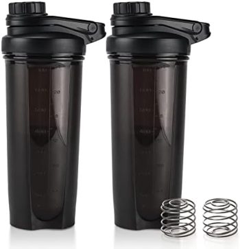 Lyeasw 24 OZ Shaker Bottle for Protein Mixes, 2 Pack BPA Free Leakproof Portable Shaker Cups for Workout, Black