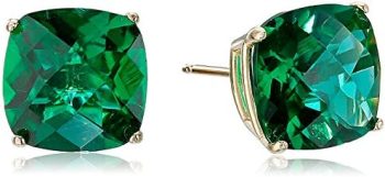 Amazon Collection 14k Gold Cushion-Cut Checkerboard Birthstone Stud Earrings (8mm)