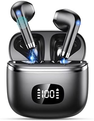 POMUIC Wireless Earbuds V5.3 Bluetooth Headphones 40H Playback with LED Digital Display Charging Case Stereo Sound Earbuds with Mic IPX7 Waterproof Earphones for Cell Phone Computer Laptop Sports