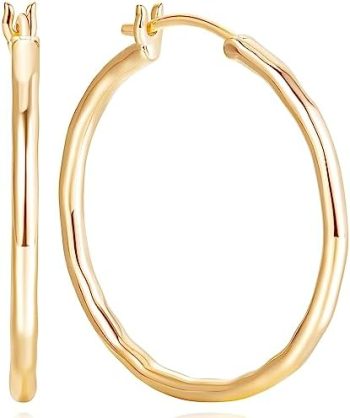 SPOINT 14K Gold Hoop Earrings for Women Earrings Gold, Large Gold Hoop Earrings, Round-edge Design, Minimalist Gold Hoops Earrings for Women Sensitive Ears Hypoallergenic,Gold Jewelry hoop Earrings for Women 30mm, 35mm