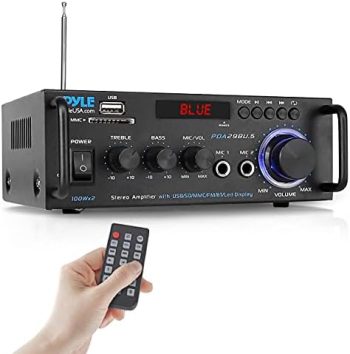 Pyle Wireless Bluetooth Stereo Power Amplifier – 200W Dual Channel Sound Audio Stereo Receiver w/RCA, USB, SD, MIC in, FM Radio, for Home Computer via RCA – PDA29BU.5