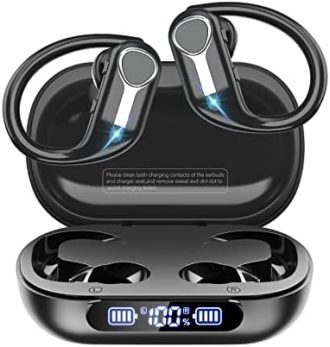 ZONWOO Wireless Earbuds, Bluetooth 5.3 Headphones 88H Playtime with 1800mAh Charging Case, IPX7 Waterproof Over-Ear Earphones with Earhooks Built-in Microphone Earbuds for Sports Running Workout Black