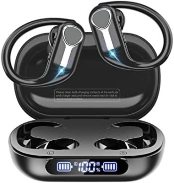 ZONWOO Wireless Earbuds, Bluetooth 5.3 Headphones 88H Playtime with 1800mAh Charging Case, IPX7 Waterproof Over-Ear Earphones with Earhooks Built-in Microphone Earbuds for Sports Running Workout Black