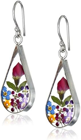 Amazon Collection Sterling Silver Pressed Flower Teardrop Earrings