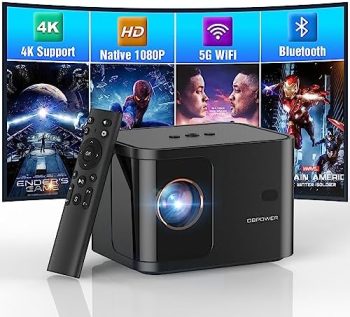 [Electric Focus] 5G WiFi Mini Bluetooth Projector 4K Support, 300 ANSI HD 1080P Portable Video Projector, ±40° Vertical Keystone|Zoom|Timer, DBPOWER Smartphone Projector Outdoor Movie for PC/Laptop/TV