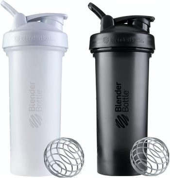 BlenderBottle Classic V2 Shaker Bottle Perfect for Protein Shakes and Pre Workout, 28-Ounce (2 Pack), Black, White