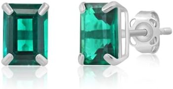 14k Gold Solitaire Emerald Cut Stud Earrings for Women | 7x5mm Birthstone Earrings | Gemstone Earrings for Women | Gemstone Stud Earrings for Women by MAX + STONE