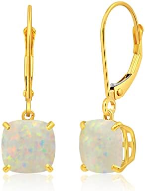 14k White or Yellow Gold Cushion Cut Gemstone Dangle Earrings for Women with 8mm Birthstones by Parade of Jewels