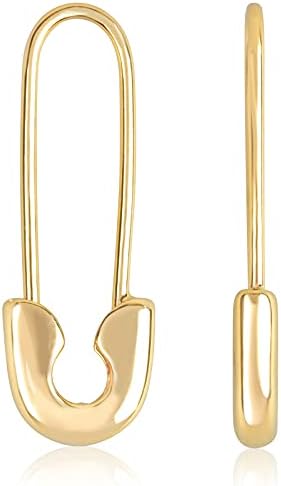 14KT Gold and Diamonds Safety Pin Threader Fashion Earrings — Available in Pairs and Singles