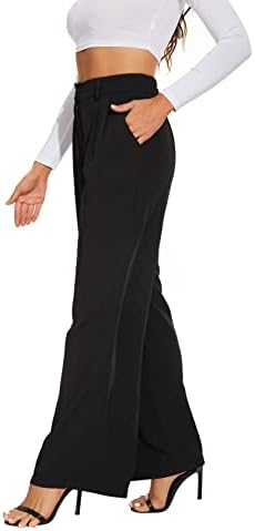 FUNYYZO Women’s Wide Leg Pants High Elastic Waisted in The Back Business Work Trousers Long Straight Suit Pants