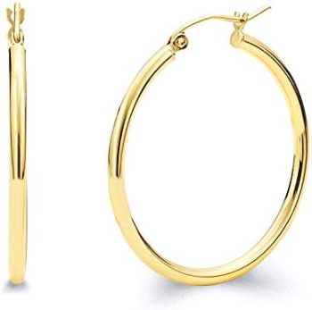 14k REAL Yellow Gold 2mm Thickness Hinged Hoop Earrings – 10 Different Size Available