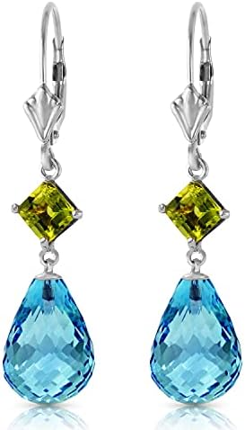 Galaxy Gold GG 11 Carat 14k Solid White Gold Dedications Peridot Blue Topaz Earrings