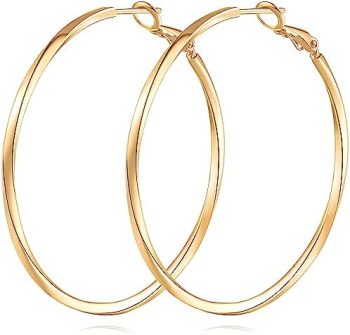 JADE KOS 14K Gold Hoop Earrings for Women, Large Gold Hoop Earrings 14K Gold Earrings for Women, Big Twisted Round Design Thin Hoop Earrings for Women Trendy, Nickel Free Gold Jewelry Hoop Earring for Women, Gifts for Women’s Earrings (50mm*2mm)