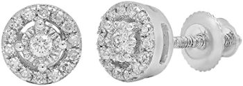 Dazzlingrock Collection Round White Diamond Centre Halo Illusion Set with Sided Rectangular Grooves Stud Earrings for Women (Color I-J, Clarity I1-I3) in Gold