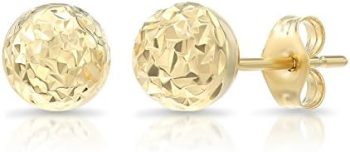 14k Yellow Gold Diamond-cut Ball Stud Earrings