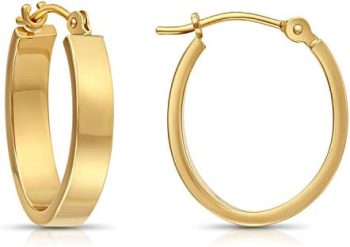 14k Gold Small Oval Flat Hoop Earrings