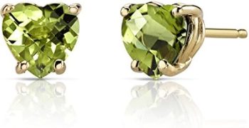 Peora Peridot Heart Stud Earrings for Women in 14 Karat Yellow Gold, Classic Solitaire Studs, 6mm, 1.75 Carats total, Friction Back