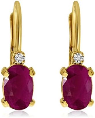 14k Gold Oval Gemstone and Diamond Leverback Earrings