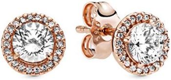 Pandora Jewelry Round Sparkle Halo Stud Cubic Zirconia Earrings in Pandora Rose