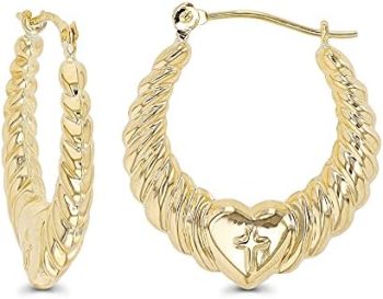 14K Gold Solid Hypoallergenic Heart Hoop Earrings – Tricolor Gold, Two Tone, Heart Shaped, Triple Heart, Shrimp Hoops