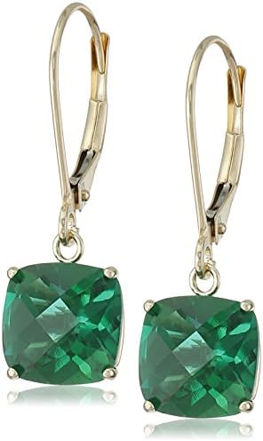 Amazon Collection 10k Gold Cushion Cut Gemstone Dangle Earrings for Women with Leverbacks