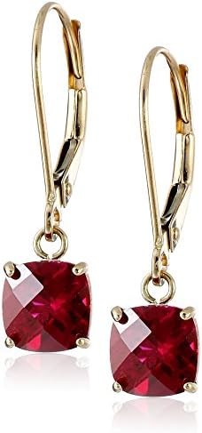 Amazon Collection 10k Gold Cushion Cut Gemstone Dangle Earrings for Women with Leverbacks