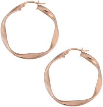 Kooljewelry 10k Rose Gold Polished Twist Round Hoop Earrings (3 by 25 mm)