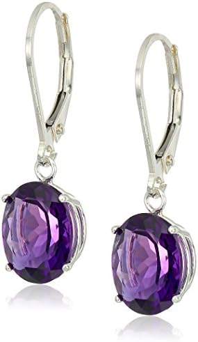 Amazon Collection 925 Sterling Silver 8 x 10mm Oval Birthstone Dangle Earrings for Women with Leverbacks