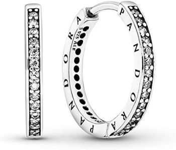 Pandora Jewelry Pandora Silver Hoop Cubic Zirconia Earrings in Sterling Silver (2.3mm), No Box