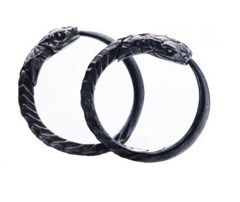 Black Ouroboros earrings sterling silver 0.5 inch (10 or 12 mm) unisex pair FREE SHIPPING handcrafted