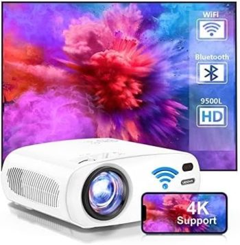 Projector with WiFi and Bluetooth – Native 1080P 9500 LUX Brightness, Support 300 Inch Display, Keystone & Zoom, Movie Outdoor Projector Portable Design with Carry Bag