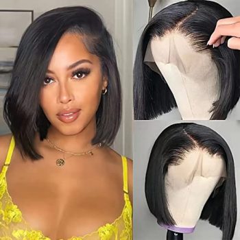 TESHIA Bob Wig Human Hair Brazilian 150% Density 13×4 HD Straight Lace front Wigs for Black Women Virgin frontal Pre Plucked with Baby Natural (10 inch, 13×4)