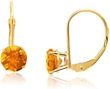 Solid 10k White or Yellow Gold Gemstone Dangle Earrings for Women with Leverback 6 mm Round Birthstone Earrings by MAX + STONE