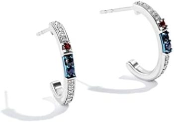 Jewelili Star Wars™ Fine Jewelry R2 SERIES Women’s Earrings with 1/8 CT.TW. White Diamonds, Blue Sapphire and Garnet in Sterling Silver