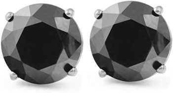 2Ct Treated Black Diamond Studs Earrings In 14K White & Yellow Gold in Basket Setting