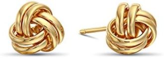 Womens 14k Gold Love Knot Stud Earrings with Long Screw-back Post