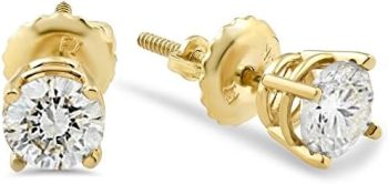 14k Yellow Gold Certfied 5/8Ct TW Round-Cut Four Prong Natural Diamond Screw Back Studs